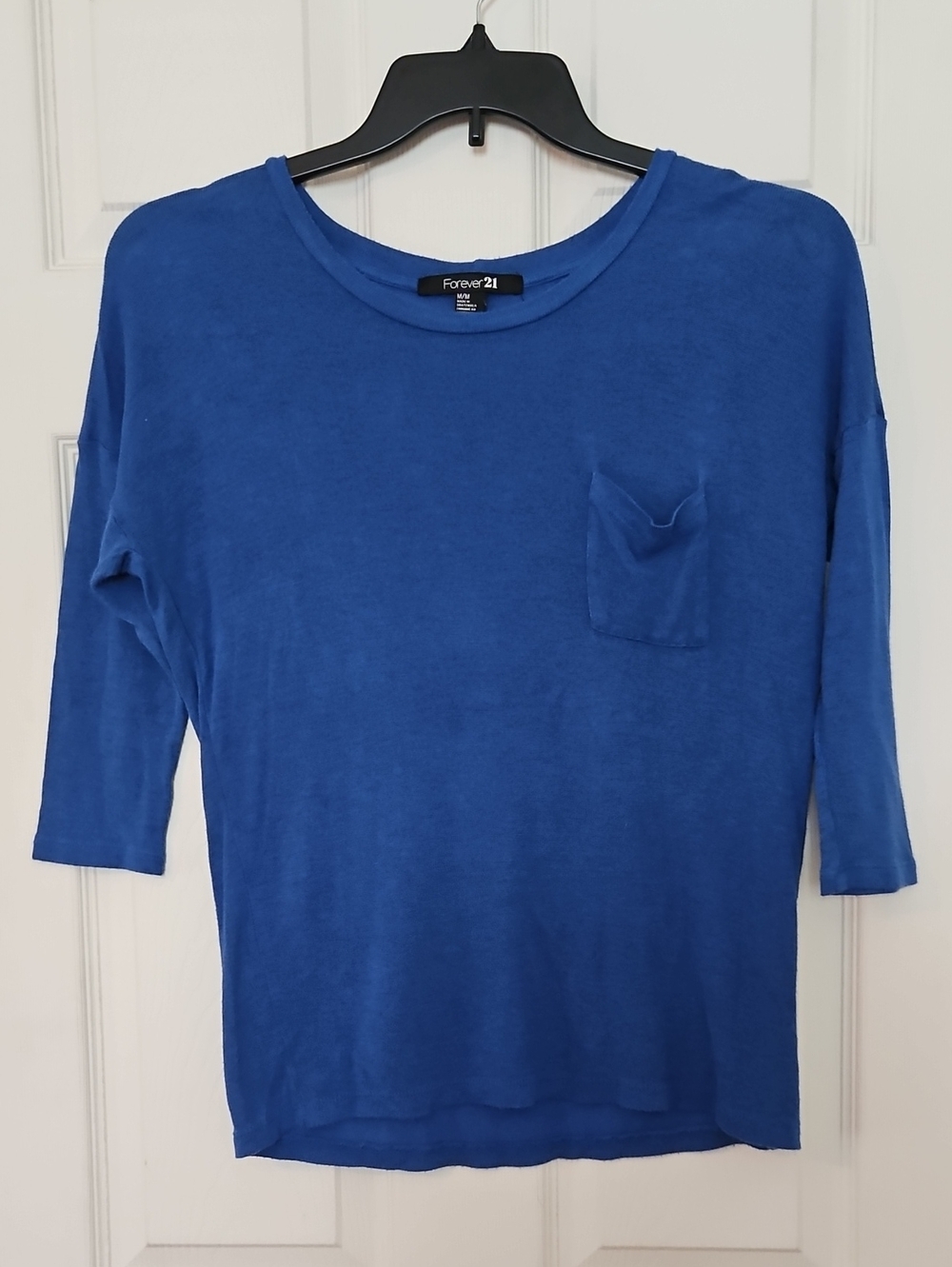 Forever 21 Royal Blue Women's Long Sleeve Crewneck Pocket Tee
